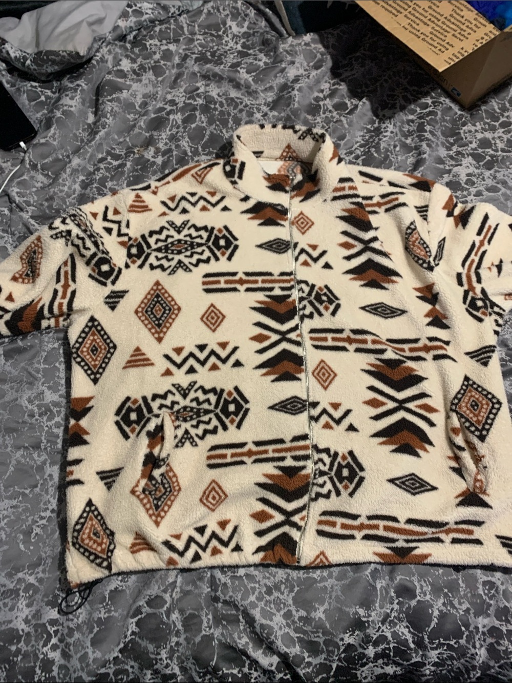Men's Cream Aztec Zip-Up Fleece Jacket